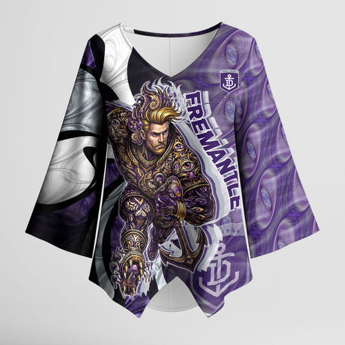 Personalised Fremantle Dockers Kimono Sleeve Blouse Trippy Psychedelic Abstract Art Mascot Football Fans