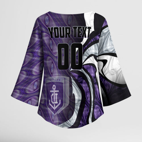Personalised Fremantle Dockers Kimono Sleeve Blouse Trippy Psychedelic Abstract Art Mascot Football Fans