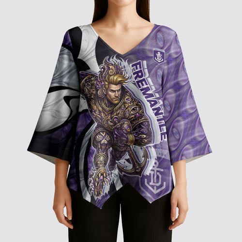 Personalised Fremantle Dockers Kimono Sleeve Blouse Trippy Psychedelic Abstract Art Mascot Football Fans