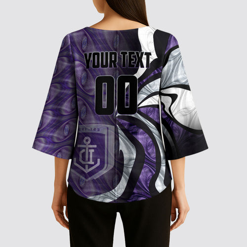 Personalised Fremantle Dockers Kimono Sleeve Blouse Trippy Psychedelic Abstract Art Mascot Football Fans
