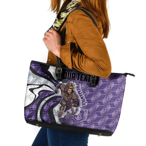 Personalised Fremantle Dockers Leather Tote Bag Trippy Psychedelic Abstract Art Mascot Football Fans