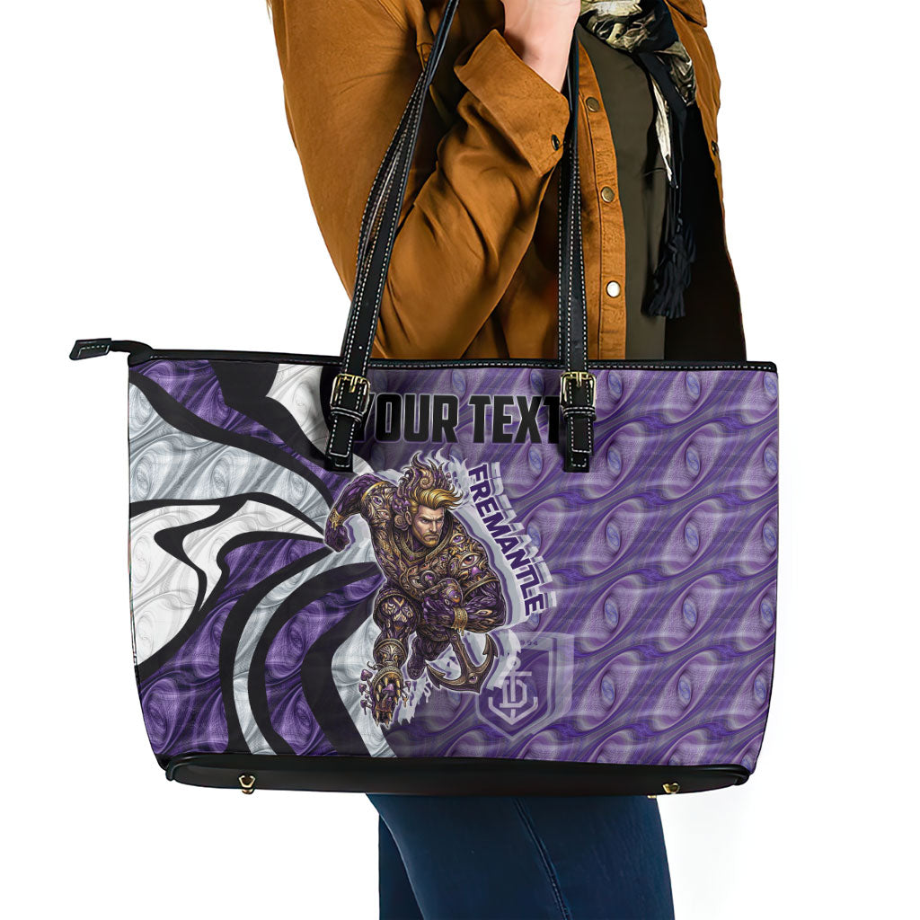 Personalised Fremantle Dockers Leather Tote Bag Trippy Psychedelic Abstract Art Mascot Football Fans