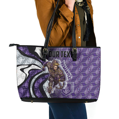 Personalised Fremantle Dockers Leather Tote Bag Trippy Psychedelic Abstract Art Mascot Football Fans