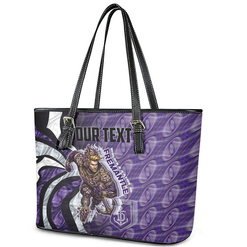 Personalised Fremantle Dockers Leather Tote Bag Trippy Psychedelic Abstract Art Mascot Football Fans