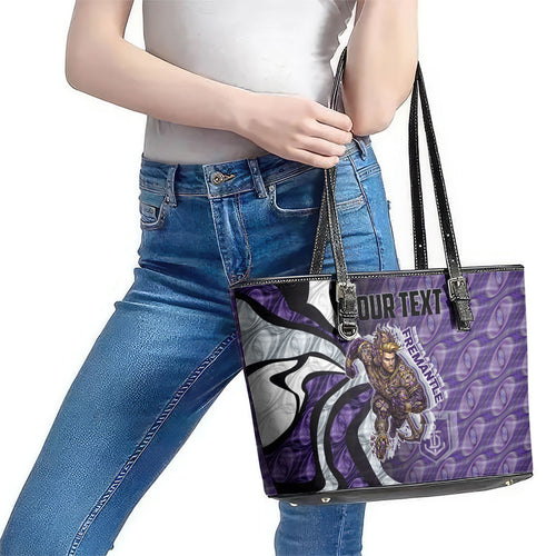 Personalised Fremantle Dockers Leather Tote Bag Trippy Psychedelic Abstract Art Mascot Football Fans