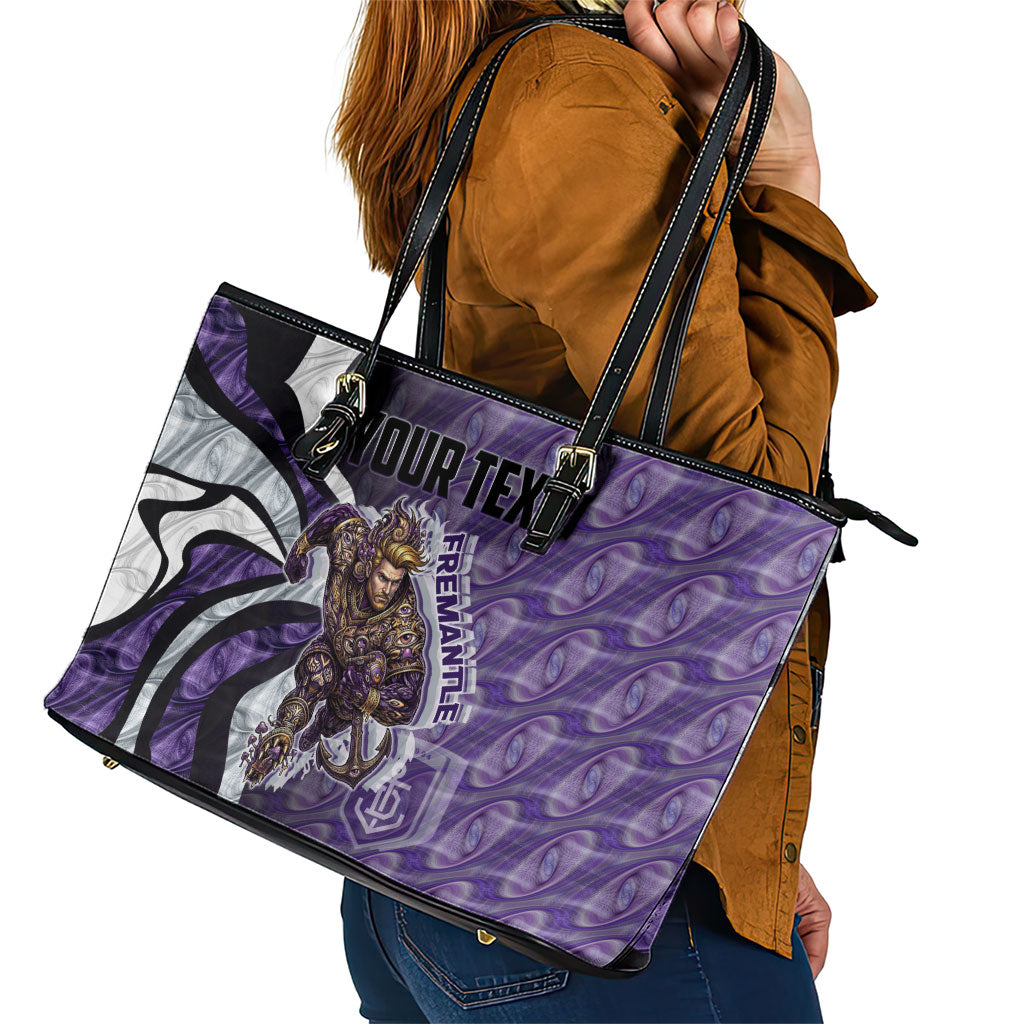 Personalised Fremantle Dockers Leather Tote Bag Trippy Psychedelic Abstract Art Mascot Football Fans