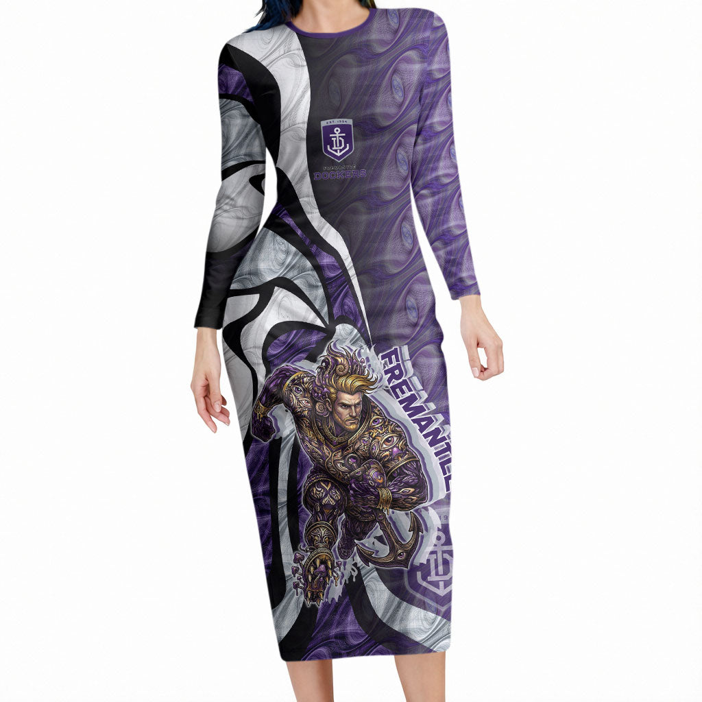 Personalised Fremantle Dockers Long Sleeve Bodycon Dress Trippy Psychedelic Abstract Art Mascot Football Fans