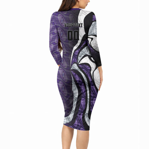 Personalised Fremantle Dockers Long Sleeve Bodycon Dress Trippy Psychedelic Abstract Art Mascot Football Fans