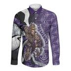 Personalised Fremantle Dockers Long Sleeve Button Shirt Trippy Psychedelic Abstract Art Mascot Football Fans