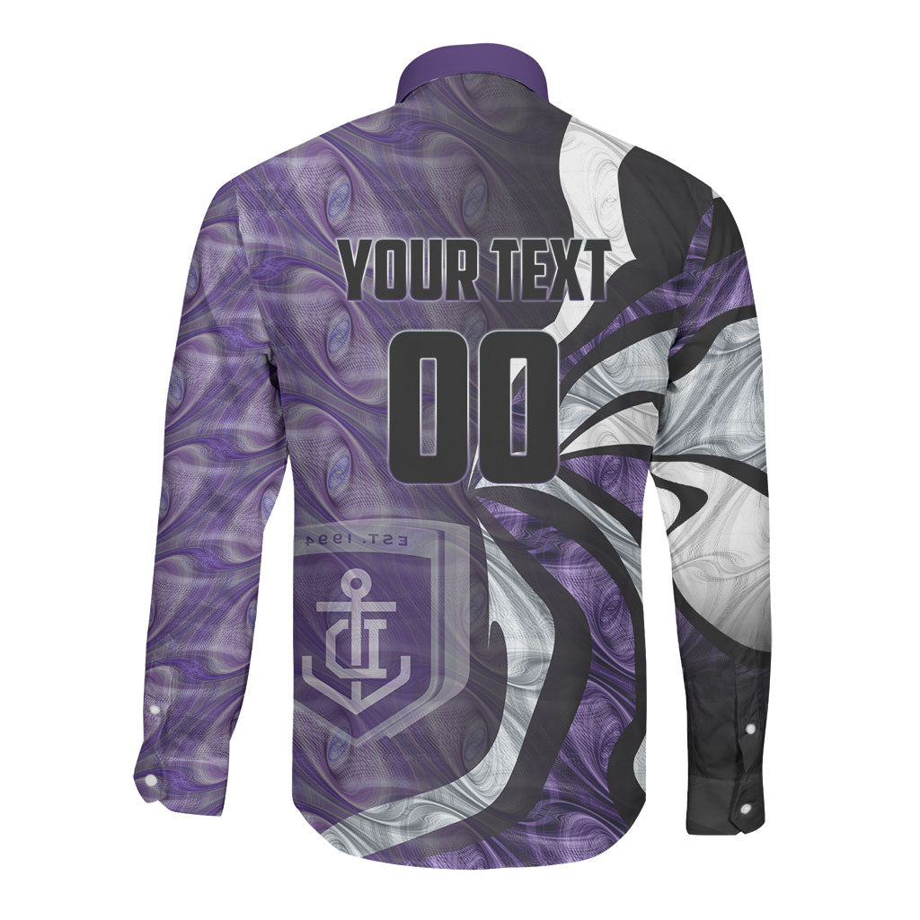 Personalised Fremantle Dockers Long Sleeve Button Shirt Trippy Psychedelic Abstract Art Mascot Football Fans