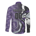 Personalised Fremantle Dockers Long Sleeve Button Shirt Trippy Psychedelic Abstract Art Mascot Football Fans