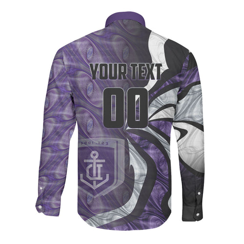 Personalised Fremantle Dockers Long Sleeve Button Shirt Trippy Psychedelic Abstract Art Mascot Football Fans