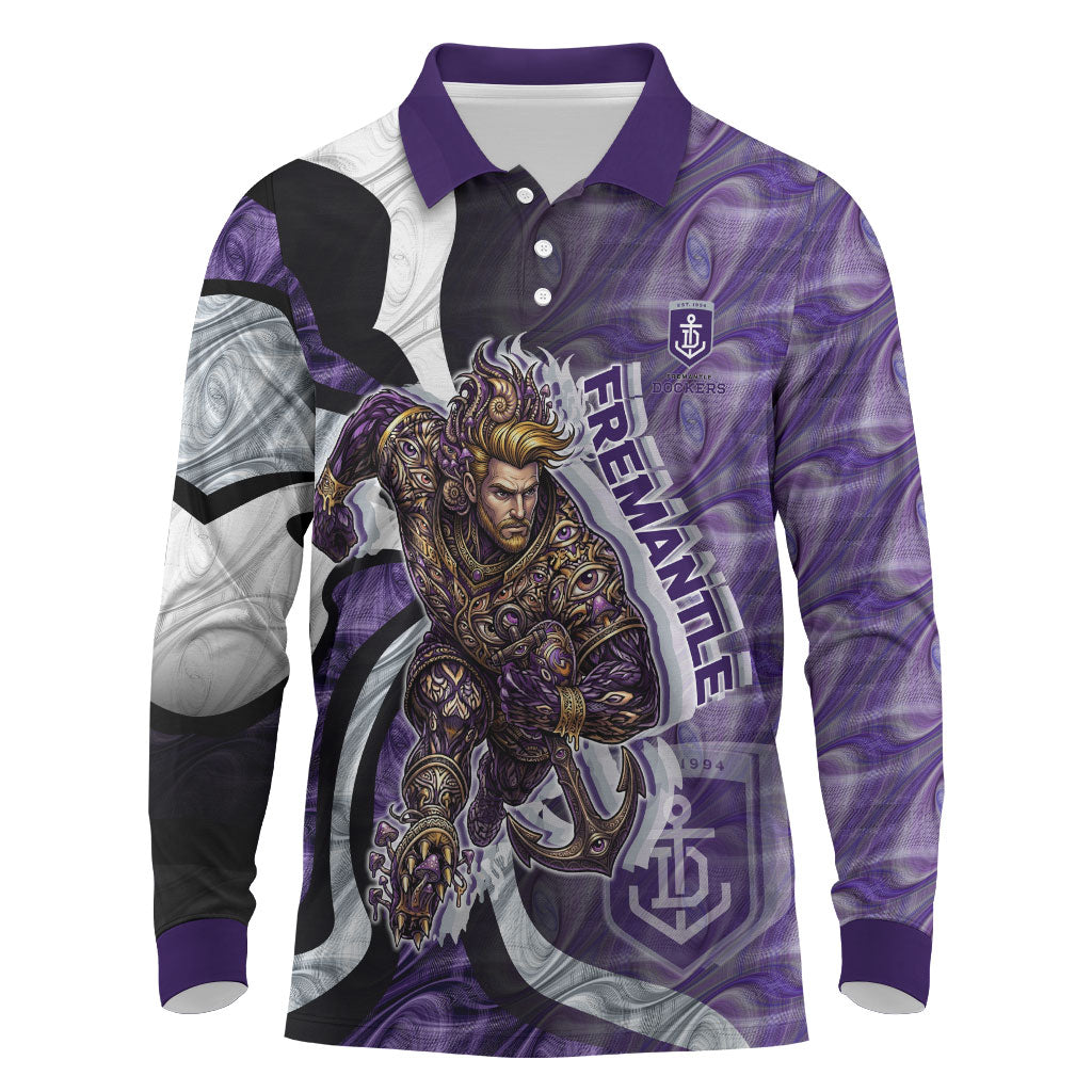 Personalised Fremantle Dockers Long Sleeve Polo Shirt Trippy Psychedelic Abstract Art Mascot Football Fans