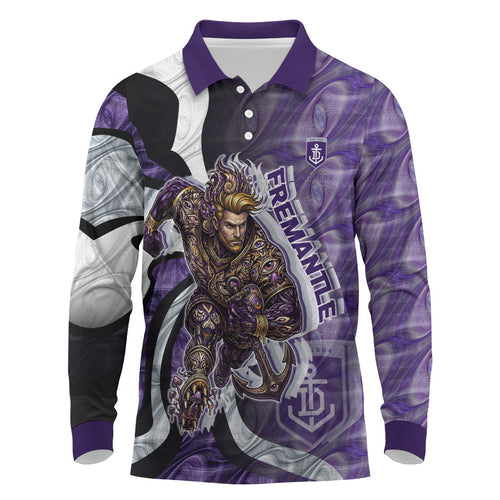 Personalised Fremantle Dockers Long Sleeve Polo Shirt Trippy Psychedelic Abstract Art Mascot Football Fans