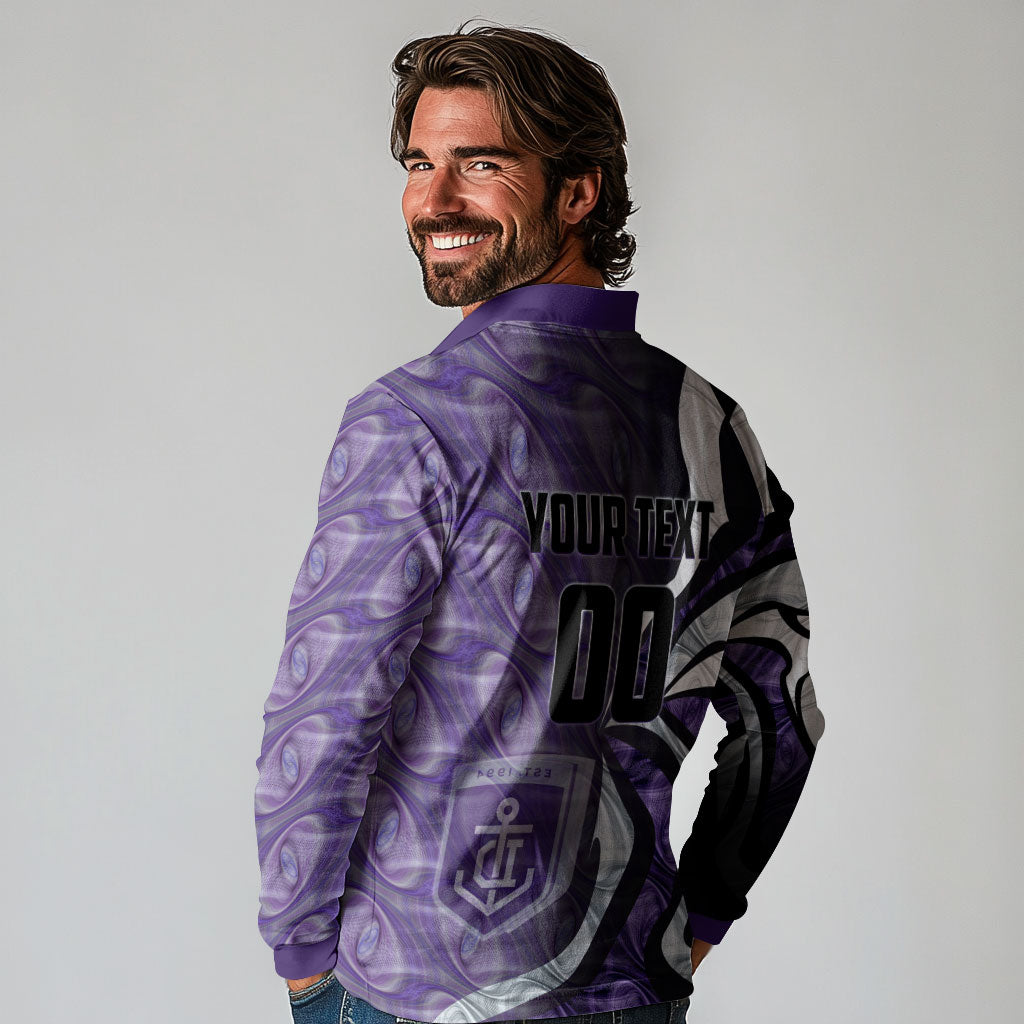 Personalised Fremantle Dockers Long Sleeve Polo Shirt Trippy Psychedelic Abstract Art Mascot Football Fans