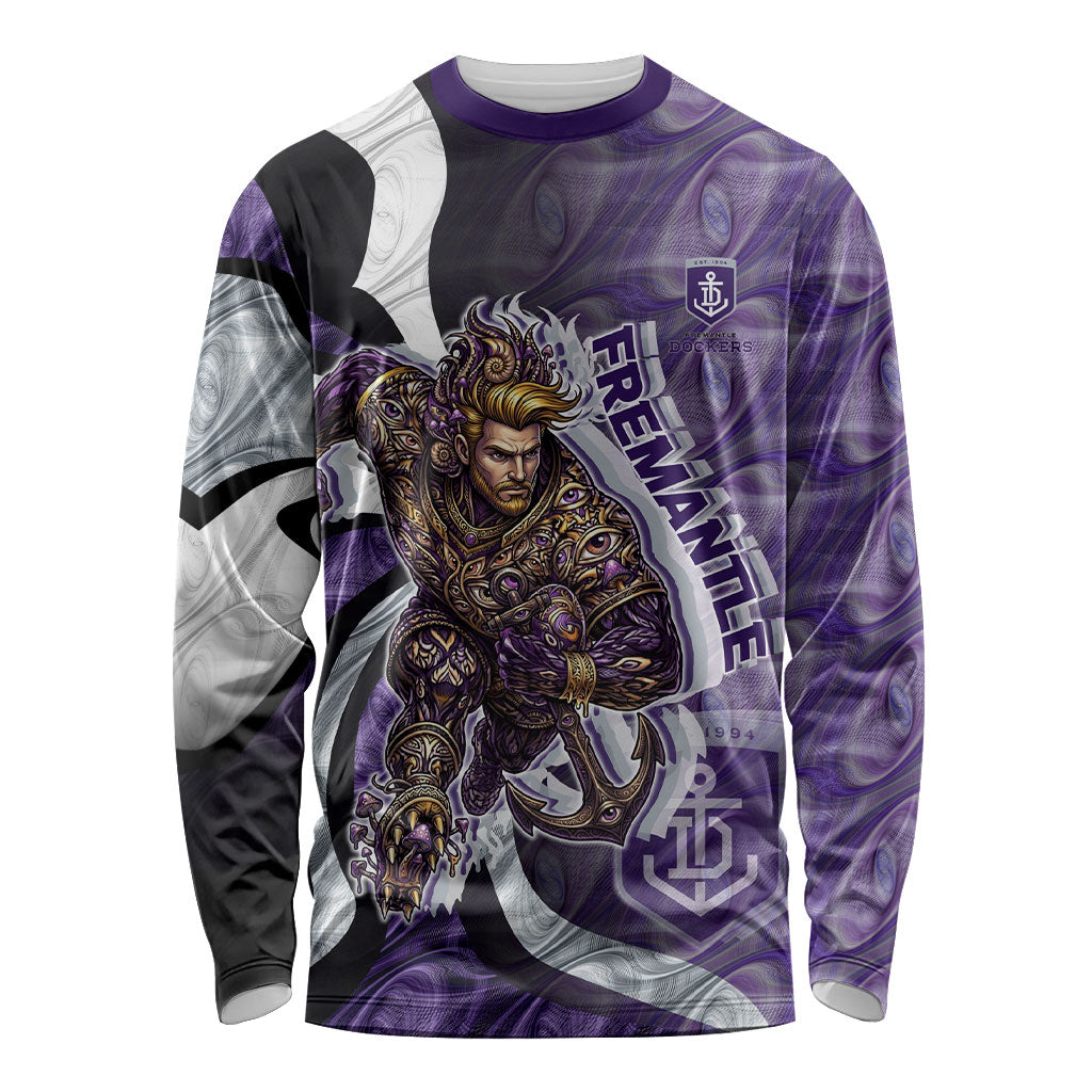 Personalised Fremantle Dockers Long Sleeve Shirt Trippy Psychedelic Abstract Art Mascot Football Fans