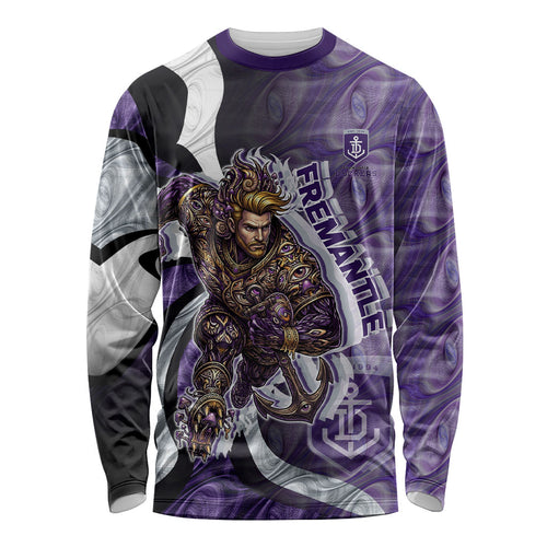 Personalised Fremantle Dockers Long Sleeve Shirt Trippy Psychedelic Abstract Art Mascot Football Fans