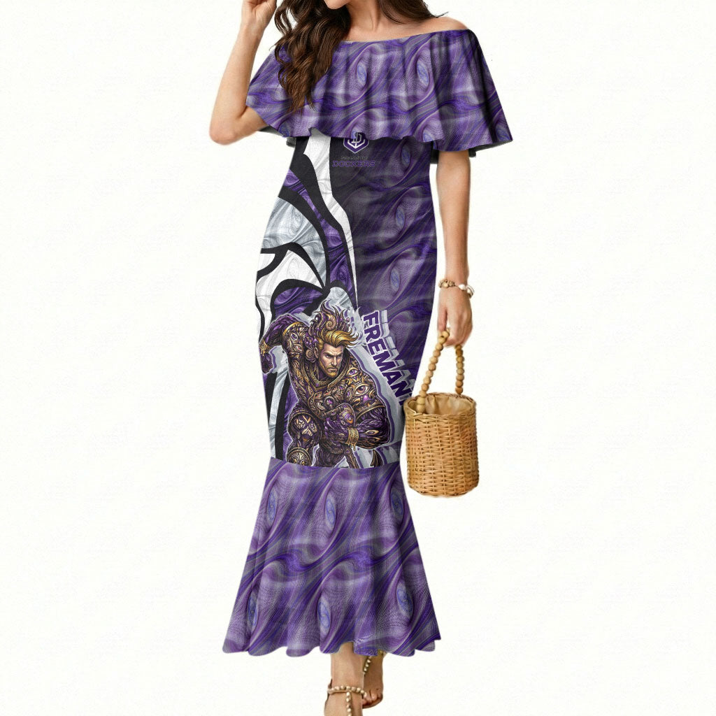 Personalised Fremantle Dockers Mermaid Dress Trippy Psychedelic Abstract Art Mascot Football Fans