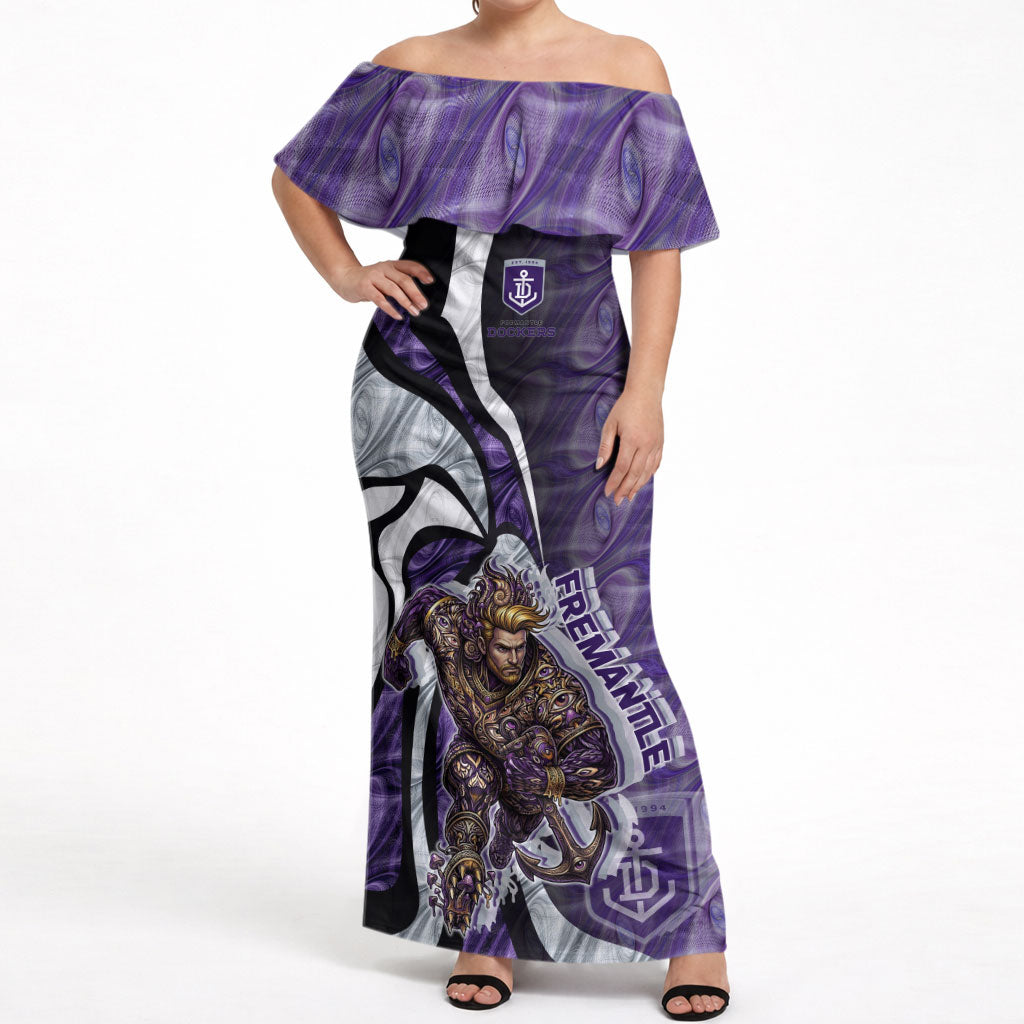 Personalised Fremantle Dockers Off Shoulder Maxi Dress Trippy Psychedelic Abstract Art Mascot Football Fans