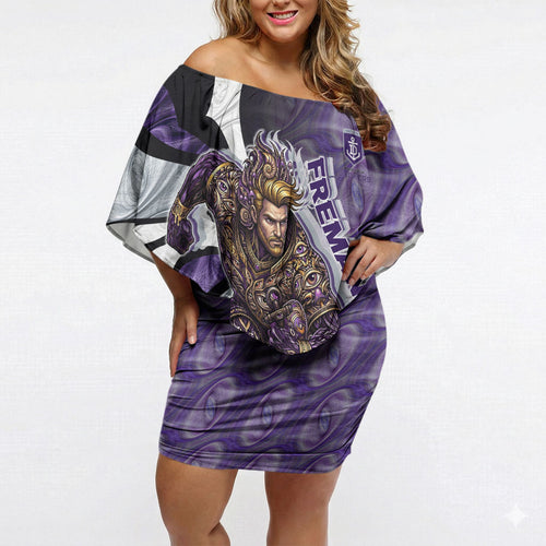 Personalised Fremantle Dockers Off Shoulder Short Dress Trippy Psychedelic Abstract Art Mascot Football Fans