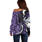 Personalised Fremantle Dockers Off Shoulder Sweater Trippy Psychedelic Abstract Art Mascot Football Fans