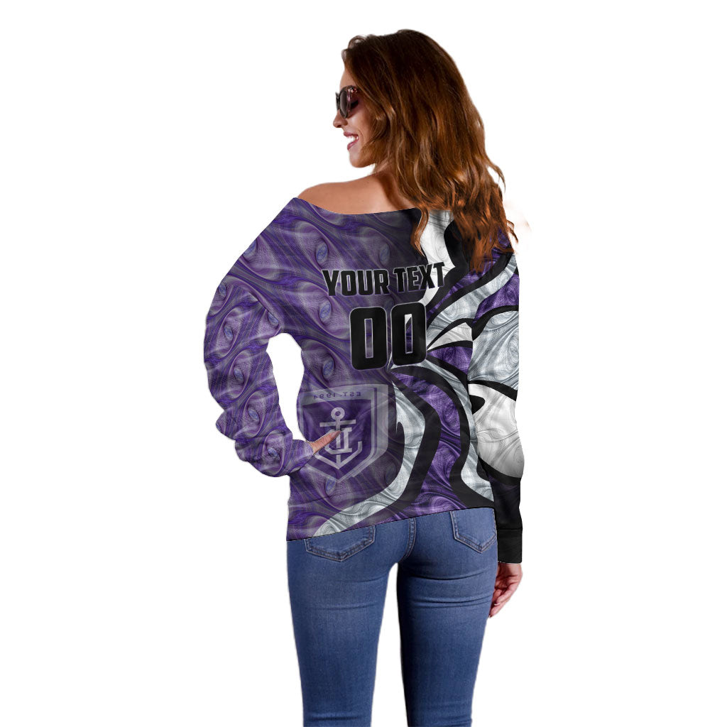 Personalised Fremantle Dockers Off Shoulder Sweater Trippy Psychedelic Abstract Art Mascot Football Fans