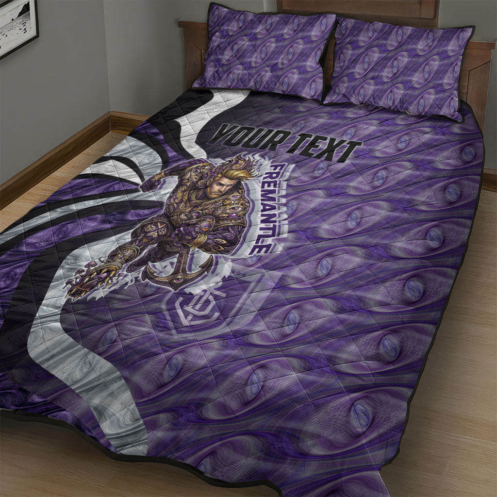 Personalised Fremantle Dockers Quilt Bed Set Trippy Psychedelic Abstract Art Mascot Football Fans