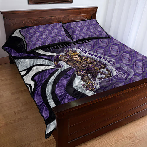 Personalised Fremantle Dockers Quilt Bed Set Trippy Psychedelic Abstract Art Mascot Football Fans