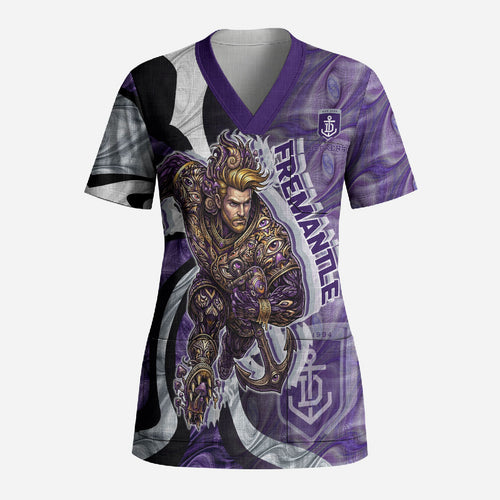 Personalised Fremantle Dockers Scrub Top Trippy Psychedelic Abstract Art Mascot Football Fans