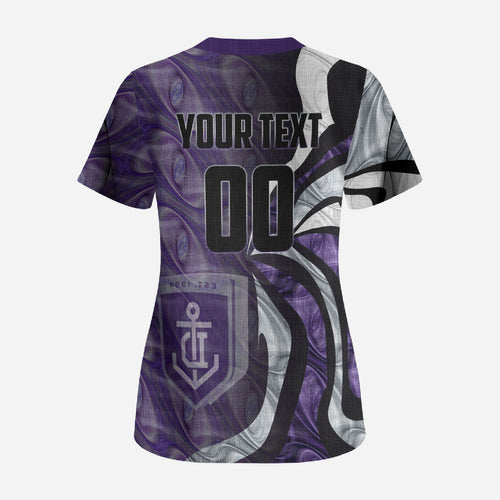 Personalised Fremantle Dockers Scrub Top Trippy Psychedelic Abstract Art Mascot Football Fans