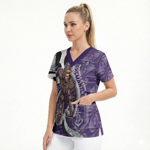 Personalised Fremantle Dockers Scrub Top Trippy Psychedelic Abstract Art Mascot Football Fans