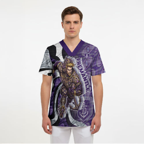 Personalised Fremantle Dockers Scrub Top Trippy Psychedelic Abstract Art Mascot Football Fans