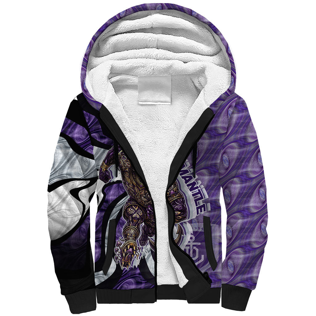 Personalised Fremantle Dockers Sherpa Hoodie Trippy Psychedelic Abstract Art Mascot Football Fans
