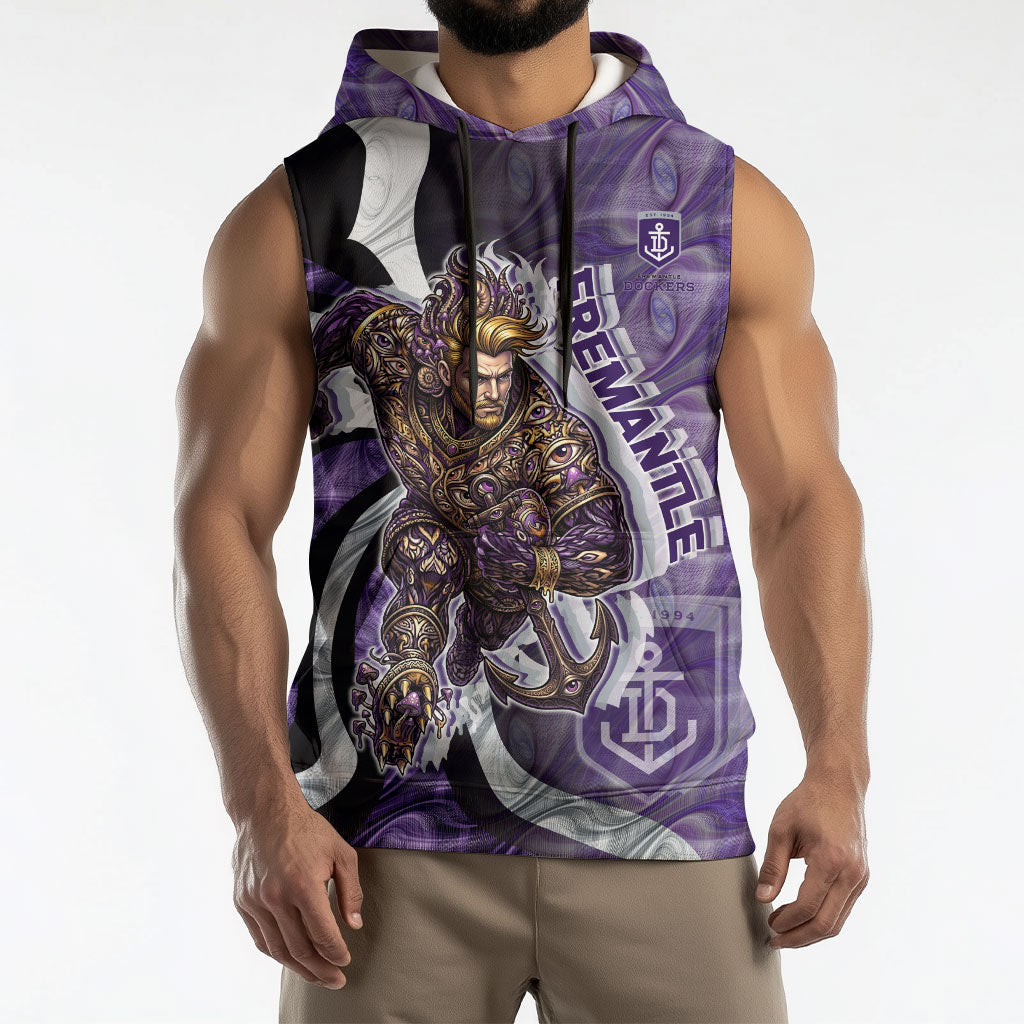 Personalised Fremantle Dockers Sleeveless Hoodie Trippy Psychedelic Abstract Art Mascot Football Fans