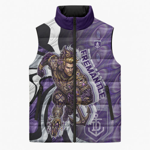 Personalised Fremantle Dockers Sleeveless Puffer Jacket Trippy Psychedelic Abstract Art Mascot Football Fans