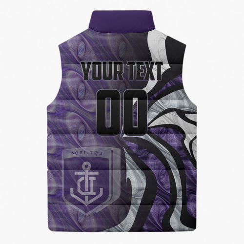 Personalised Fremantle Dockers Sleeveless Puffer Jacket Trippy Psychedelic Abstract Art Mascot Football Fans