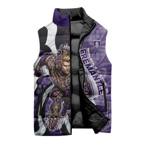Personalised Fremantle Dockers Sleeveless Puffer Jacket Trippy Psychedelic Abstract Art Mascot Football Fans