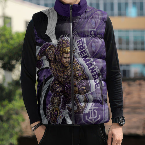 Personalised Fremantle Dockers Sleeveless Puffer Jacket Trippy Psychedelic Abstract Art Mascot Football Fans