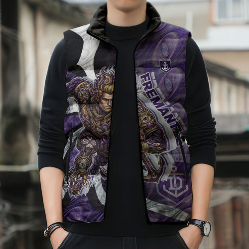 Personalised Fremantle Dockers Sleeveless Puffer Jacket Trippy Psychedelic Abstract Art Mascot Football Fans