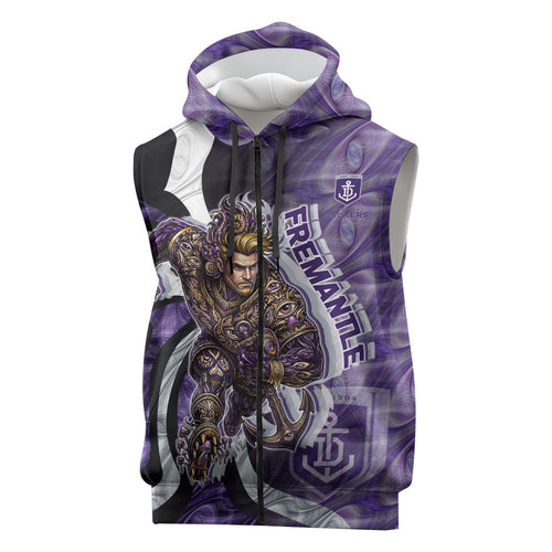 Personalised Fremantle Dockers Sleeveless Zip Hoodie Trippy Psychedelic Abstract Art Mascot Football Fans