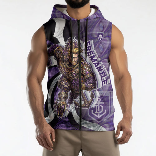 Personalised Fremantle Dockers Sleeveless Zip Hoodie Trippy Psychedelic Abstract Art Mascot Football Fans