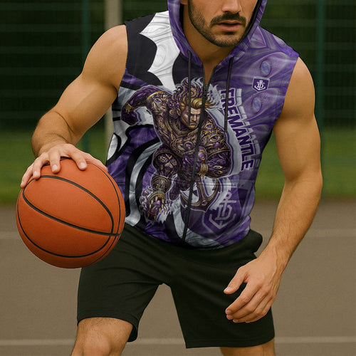 Personalised Fremantle Dockers Sleeveless Zip Hoodie Trippy Psychedelic Abstract Art Mascot Football Fans
