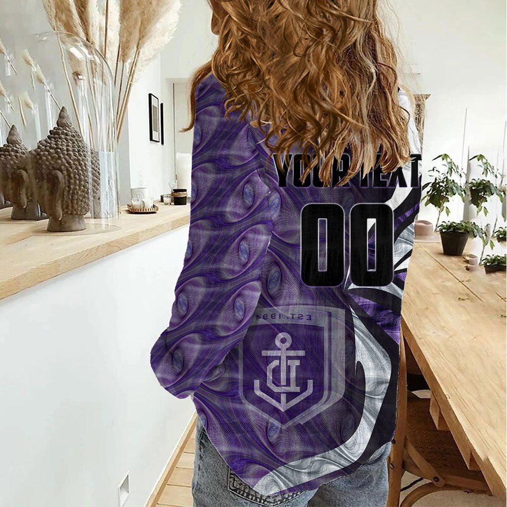 Personalised Fremantle Dockers Women Casual Shirt Trippy Psychedelic Abstract Art Mascot Football Fans