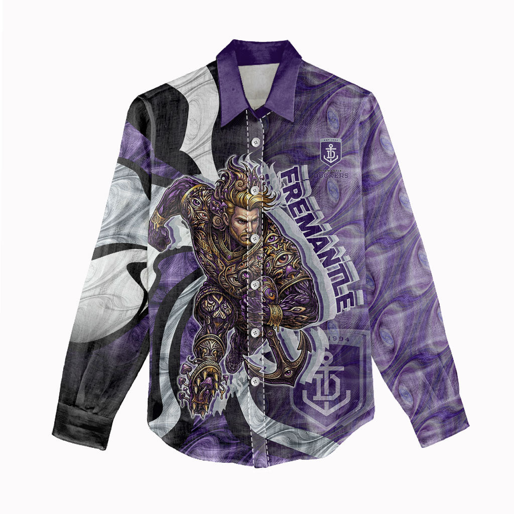Personalised Fremantle Dockers Women Casual Shirt Trippy Psychedelic Abstract Art Mascot Football Fans