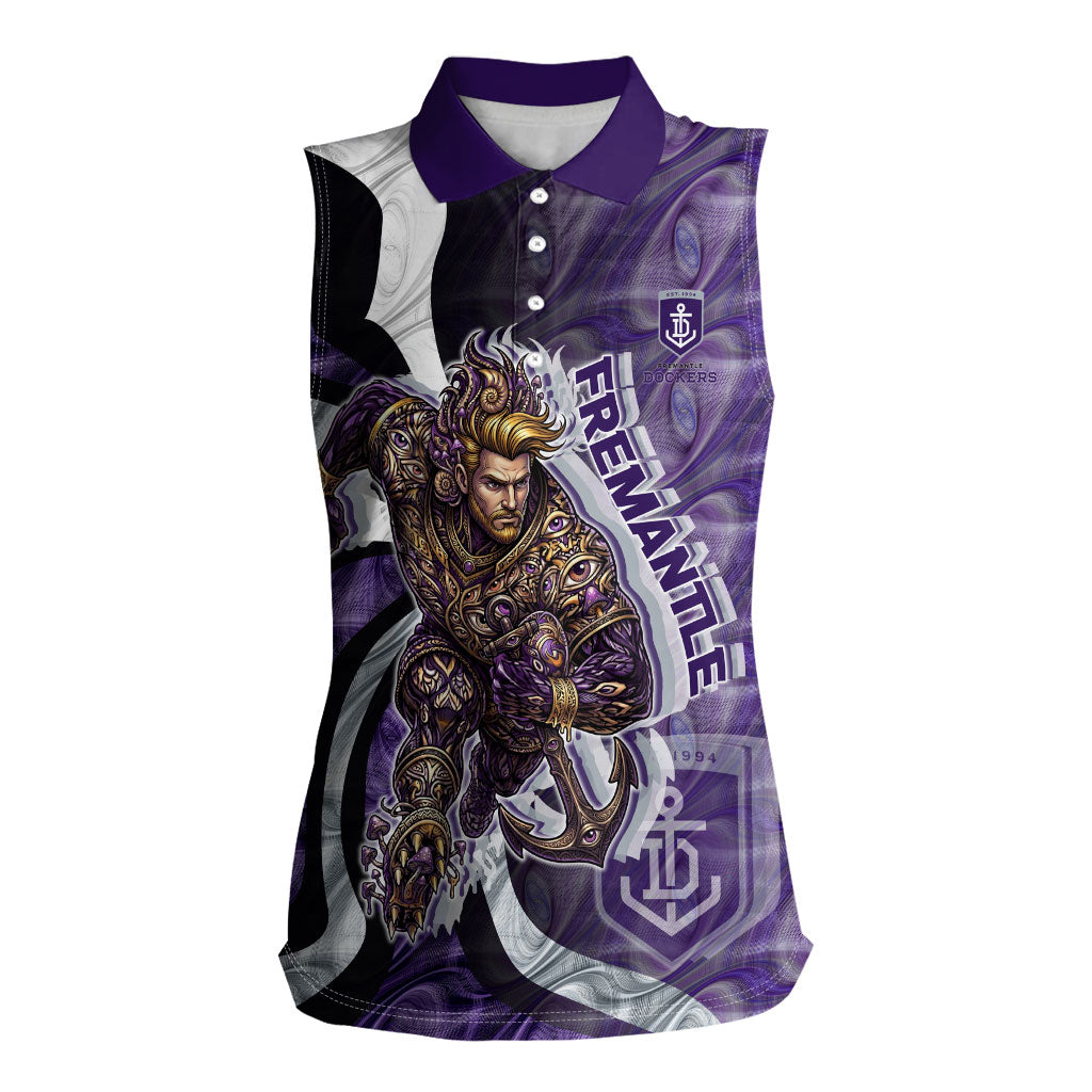 Personalised Fremantle Dockers Women Sleeveless Polo Shirt Trippy Psychedelic Abstract Art Mascot Football Fans