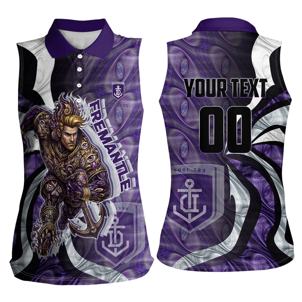Personalised Fremantle Dockers Women Sleeveless Polo Shirt Trippy Psychedelic Abstract Art Mascot Football Fans