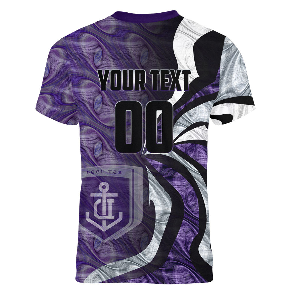 Personalised Fremantle Dockers Women V-Neck T-Shirt Trippy Psychedelic Abstract Art Mascot Football Fans