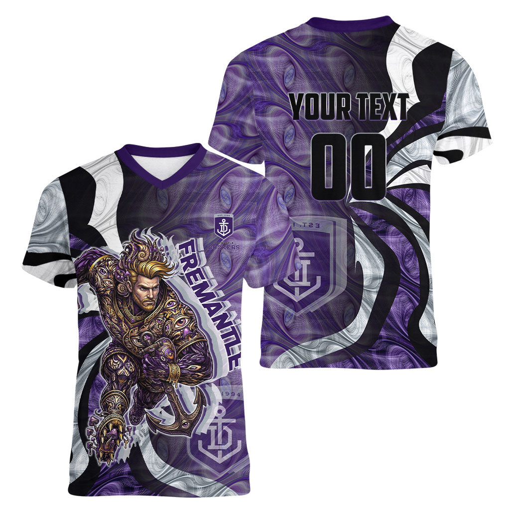 Personalised Fremantle Dockers Women V-Neck T-Shirt Trippy Psychedelic Abstract Art Mascot Football Fans
