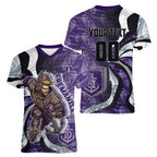 Personalised Fremantle Dockers Women V-Neck T-Shirt Trippy Psychedelic Abstract Art Mascot Football Fans