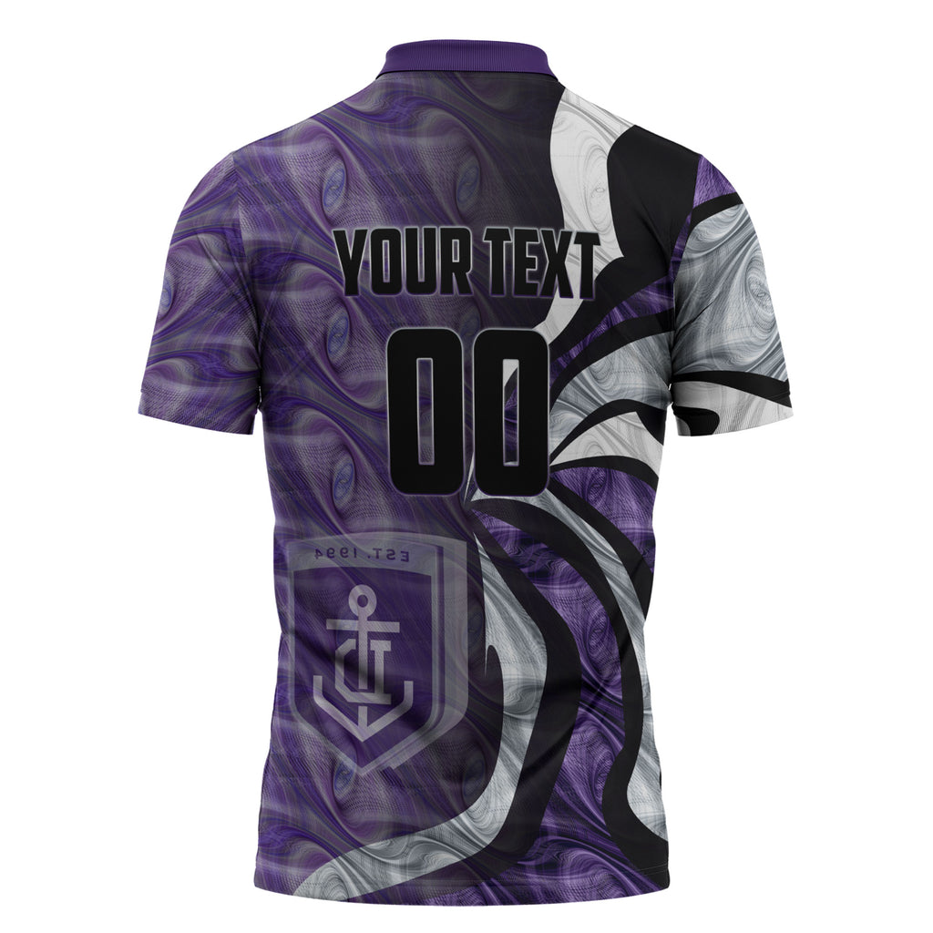 Personalised Fremantle Dockers Zipper Polo Shirt Trippy Psychedelic Abstract Art Mascot Football Fans